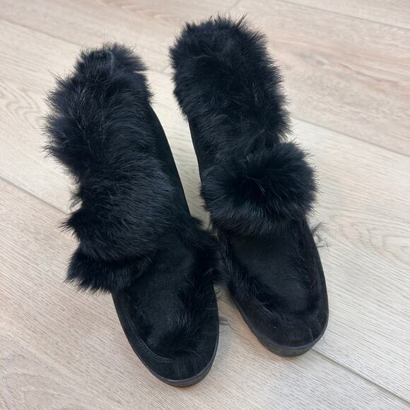 COACH Kataya Black Suede and rabbit fur Wedge Booties size 6.5 - Picture 2 of 12